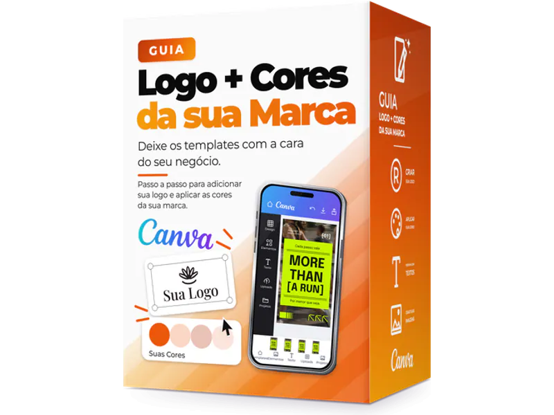 Caixa do Guia Logo + Cores da sua Marca: adicionar sua logo e aplicar as cores da sua marca no Canva